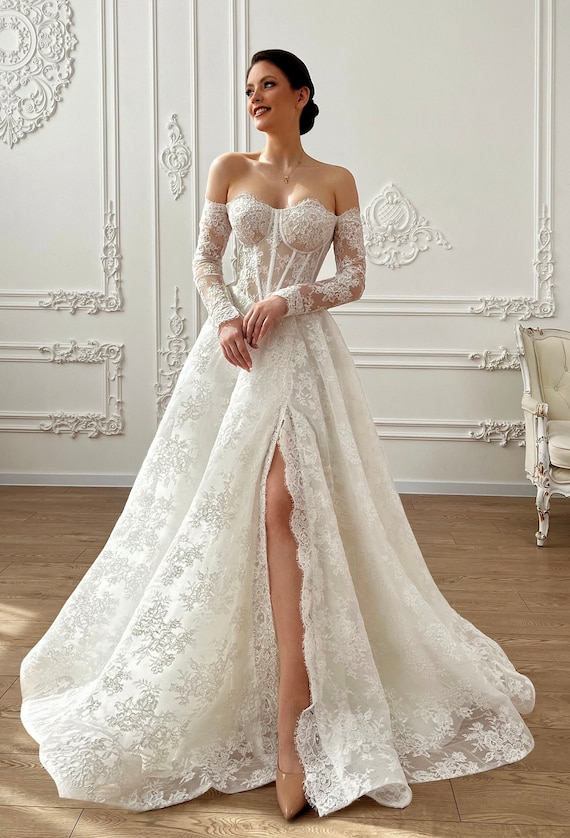 off the shoulder wedding dress